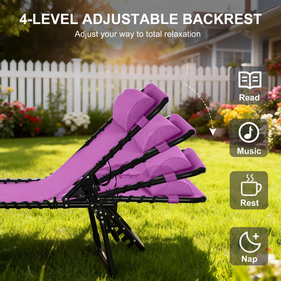 Foldable Chaise Lounge, 3-Position Reclining Back, Portable design and Breathable Mesh for Poolside, Camping, Hiking