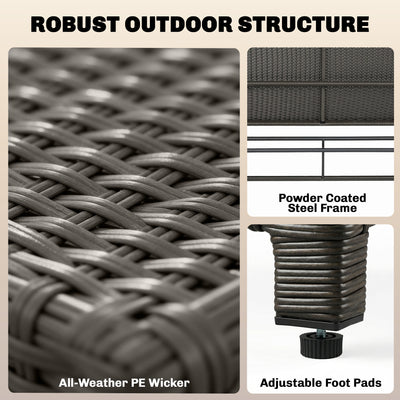 Patio Rattan Daybed, Wicker Outdoor Daybed with Storage Ottoman, Loveseat w/ Adjustable Backrest