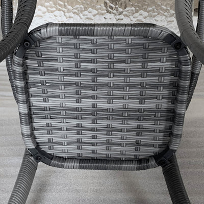 Outdoor Coffee Table with Storage Shelf, Hand-Woven Wicker Side Table with Water-Ripple Glass Top