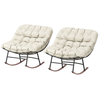 Outdoor Rocking Chair Patio Set of 2, Oversized Rocking Papasan Chairs with Cushions for Garden Porch, 265 lbs.