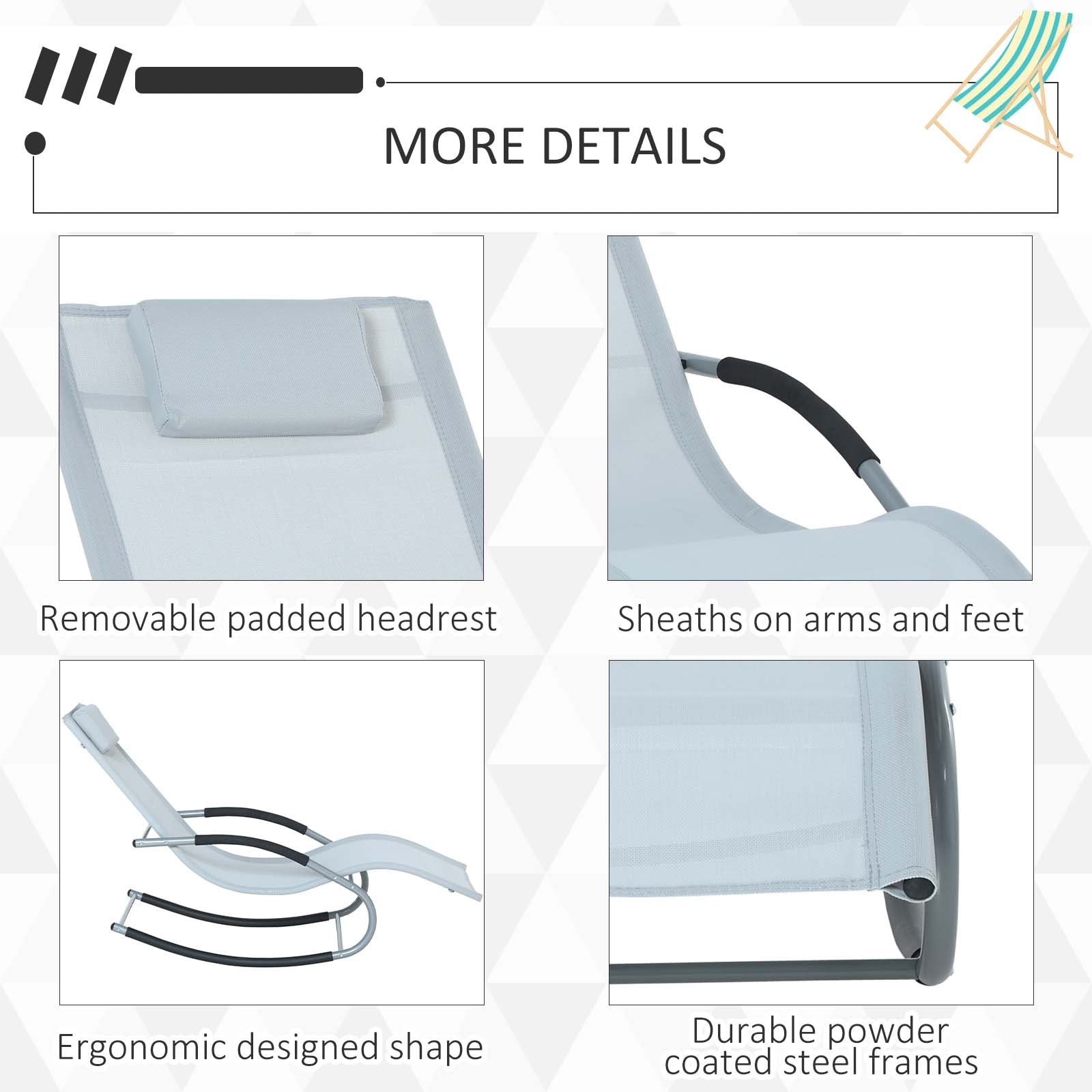 Zero Gravity Rocking Chair Outdoor Chaise Lounge Chair Recliner Rocker with Detachable Pillow and Weather-Fighting Fabric for Patio, Deck, Pool