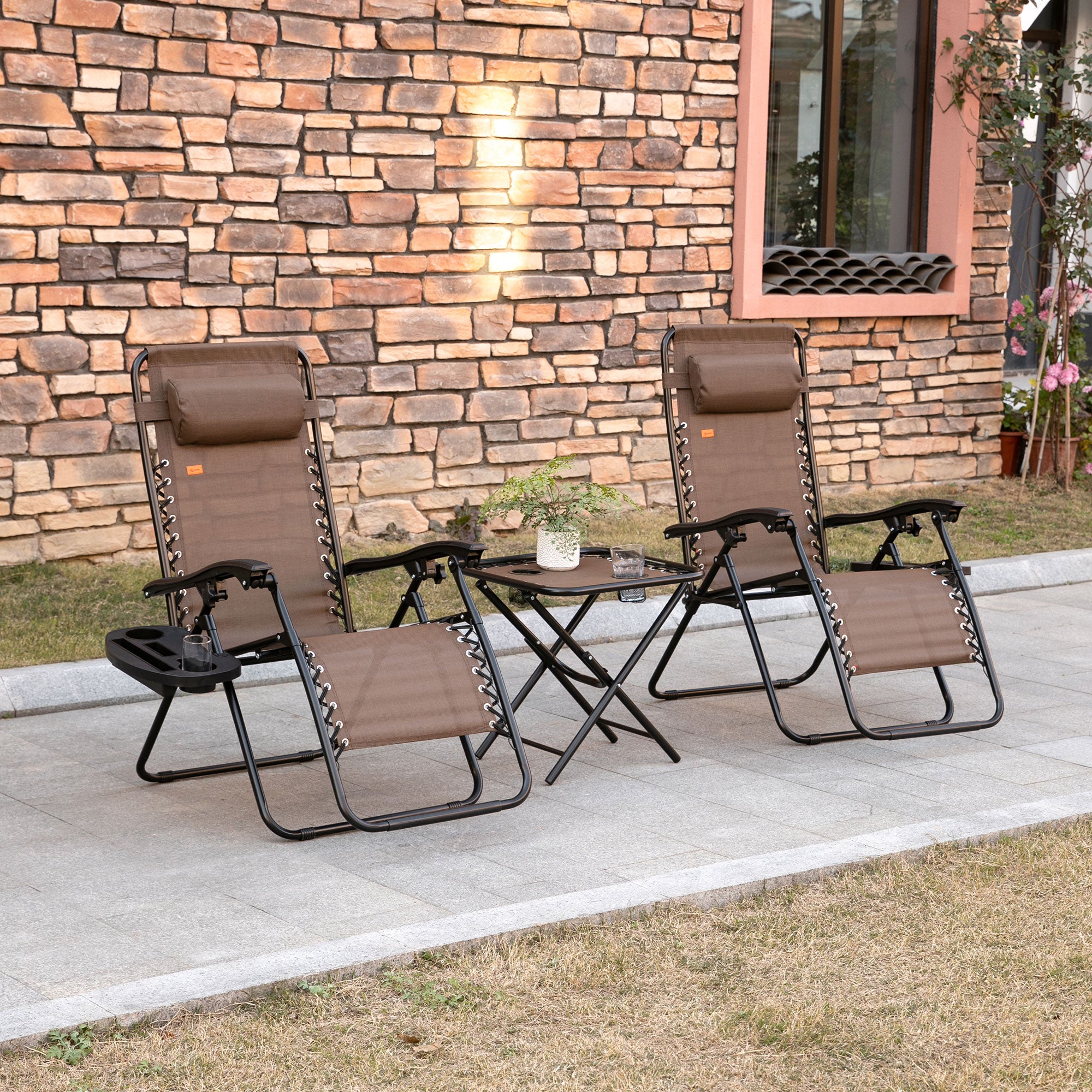 Zero Gravity Chair Set with Side Table, Folding Reclining Chair with Cupholders & Pillows, Adjustable Lounge Chairs for Pool, Backyard, Lawn, Beach