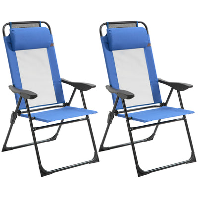 Folding Patio Dining Chairs Set of 2, Outdoor Deck Chair with Removable Headrest, Camping Chair with Adjustable Sling Back for Garden, Backyard, Lawn
