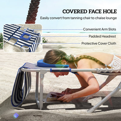 Tanning Chair with Face Hole and Side Table, 5-Position Folding Outdoor Chaise Lounge Chair