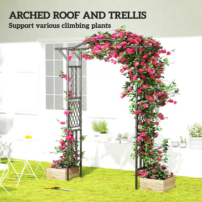 Garden Arch, PE-Coated Steel Garden Arch Trellis with Extended Top, Black