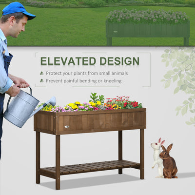 Wooden Raised Garden Bed, Elevated Planter Box Stand with 8 Slots and Open Shelf, Dark