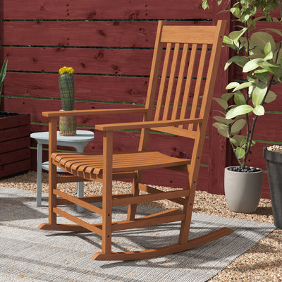 Outdoor Rocking Chair Set of 2, Patio Rocking Chair with Smooth Curves, High Density Wooden Rockers for Lawn Garden Porch, Supports Up to 350lbs