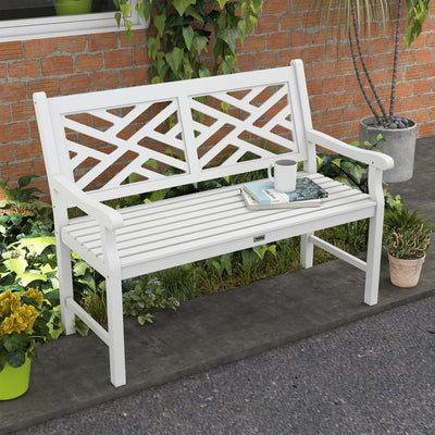 Outdoor Garden Bench, Wooden Frame Patio Bench with Geometric Pattern, 43.25 Inch Weatherproof 2-Person Love Seat for Garden, Lawn, Porch, Yard, Work Entryway