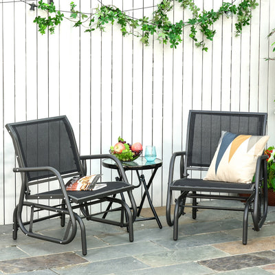 2-Piece Outdoor Glider Swing, Rocking Chair Set with Breathable Mesh Fabric, Sturdy Durable Frame, Curved Armrests, Supports Up to 264 lbs., for Backyard, Garden, Porch