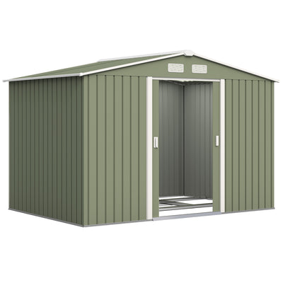 9' x 6' Outdoor Storage Shed, Garden Tool Metal Shed with Foundation Kit, Double Lockable Door, Air Vents and Sloping Roof, for Backyard, Patio, Lawn