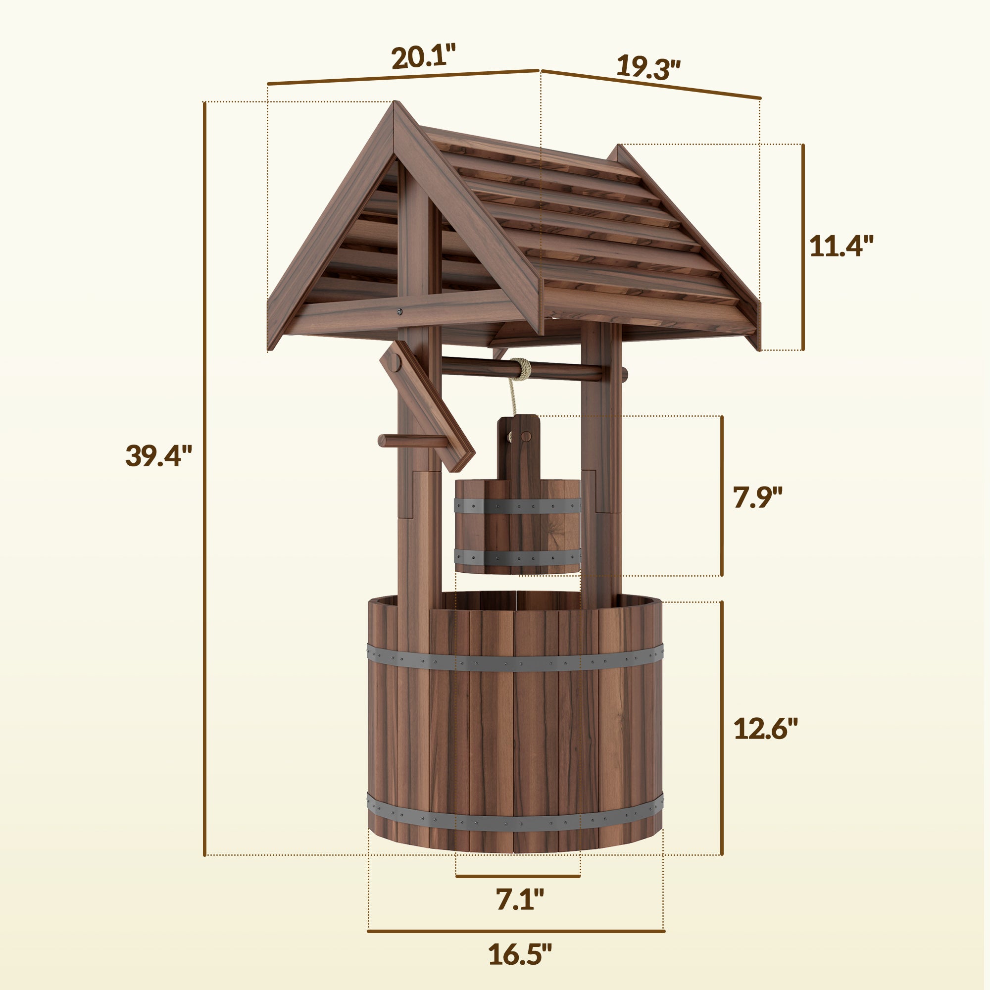 Wood Wishing Well for Outside with Hanging Bucket, Wishing Well Planter with Drain Hole for Garden Patio