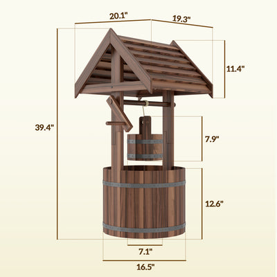 Wood Wishing Well for Outside with Hanging Bucket, Wishing Well Planter with Drain Hole for Garden Patio