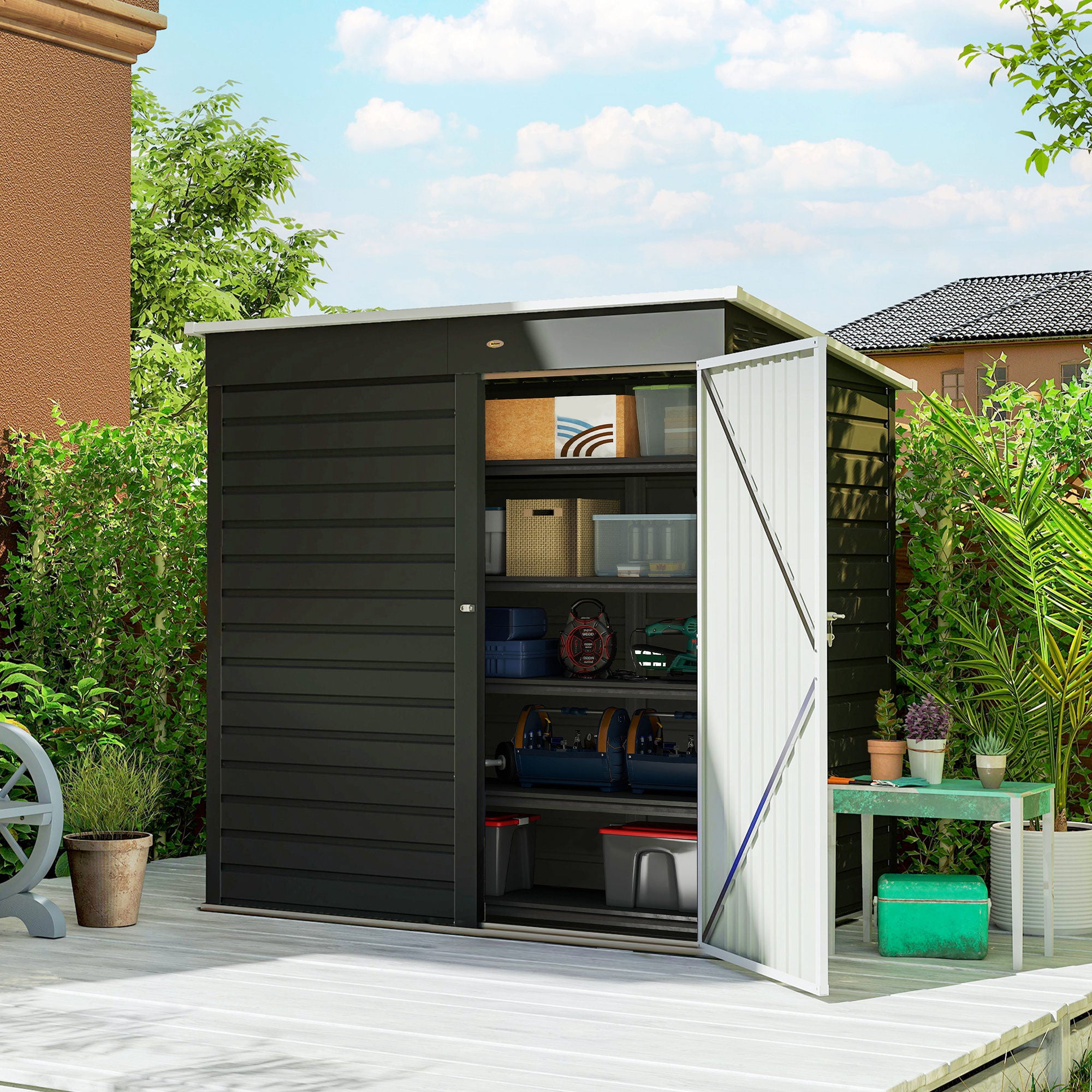 6' x 4' Outdoor Garden Shed, Metal Storage Shed with Lockable Door and Gloves for Backyard Garden Patio