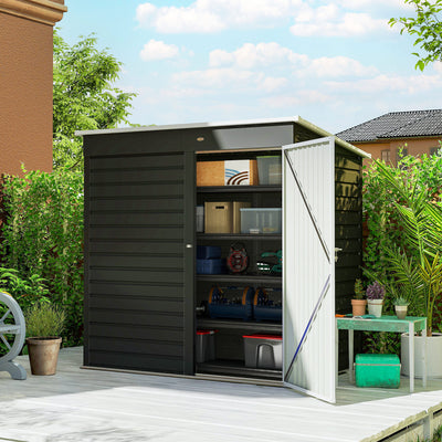 6' x 4' Outdoor Garden Shed, Metal Storage Shed with Lockable Door and Gloves for Backyard Garden Patio