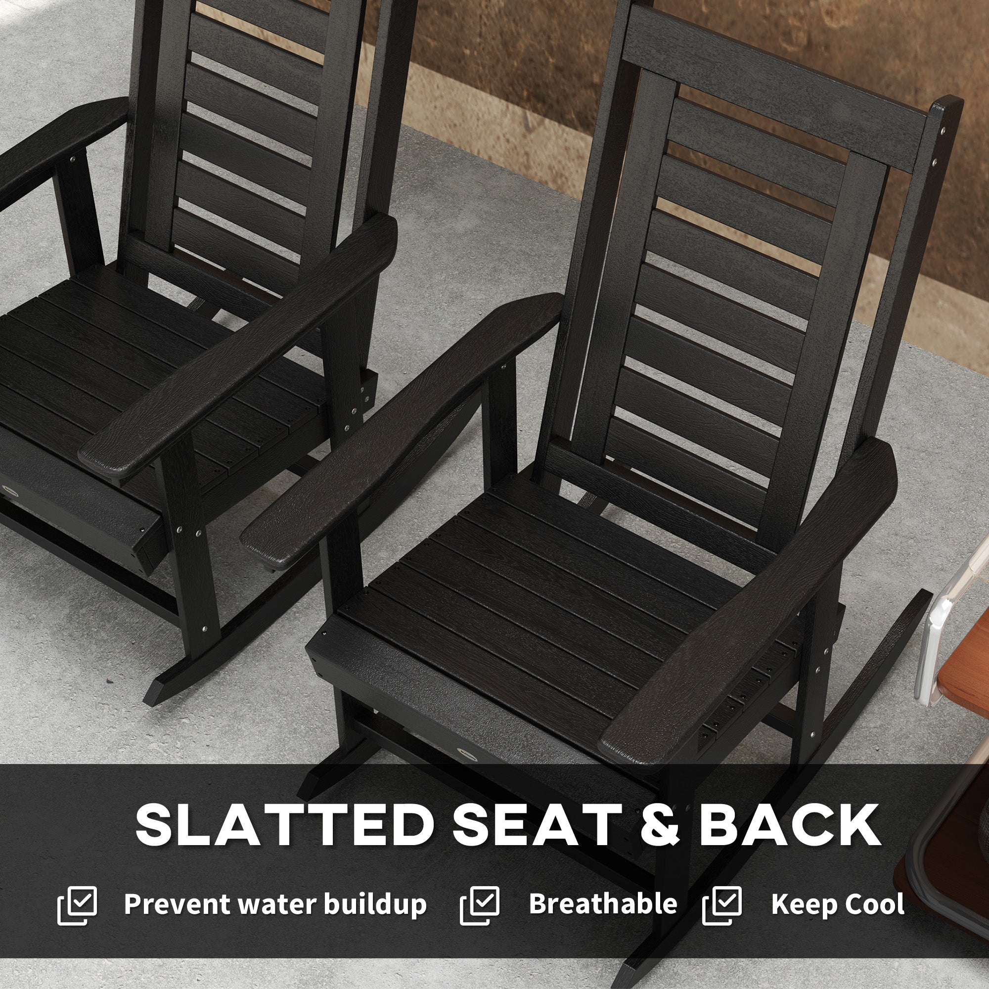 2 Pieces Outdoor Rocking Chairs, HDPE Patio Rockers with 28" High Back, Wide Armrests for Porch Backyard