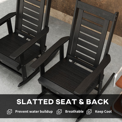 2 Pieces Outdoor Rocking Chairs, HDPE Patio Rockers with 28" High Back, Wide Armrests for Porch Backyard