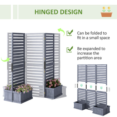 Wood Privacy Screen w/ 4 Planter Box, Raised Bed w/ 3 Panels & Drainage Holes