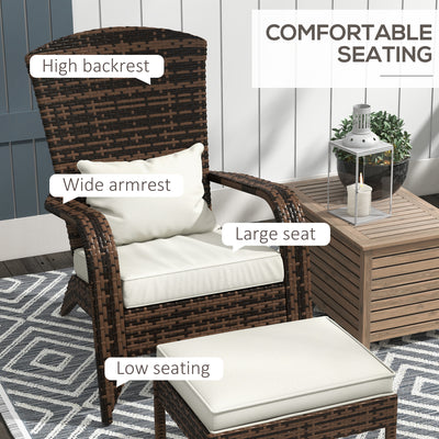 Wicker Adirondack Chair Fire Pit Chair w/ Ottoman & Cushions