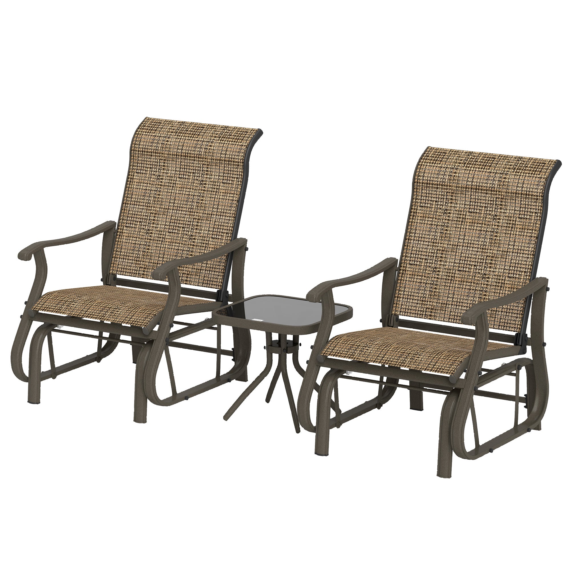 3-Piece Outdoor Gliders Set Bistro Set with Steel Frame, Tempered Glass Top Table for Patio, Garden
