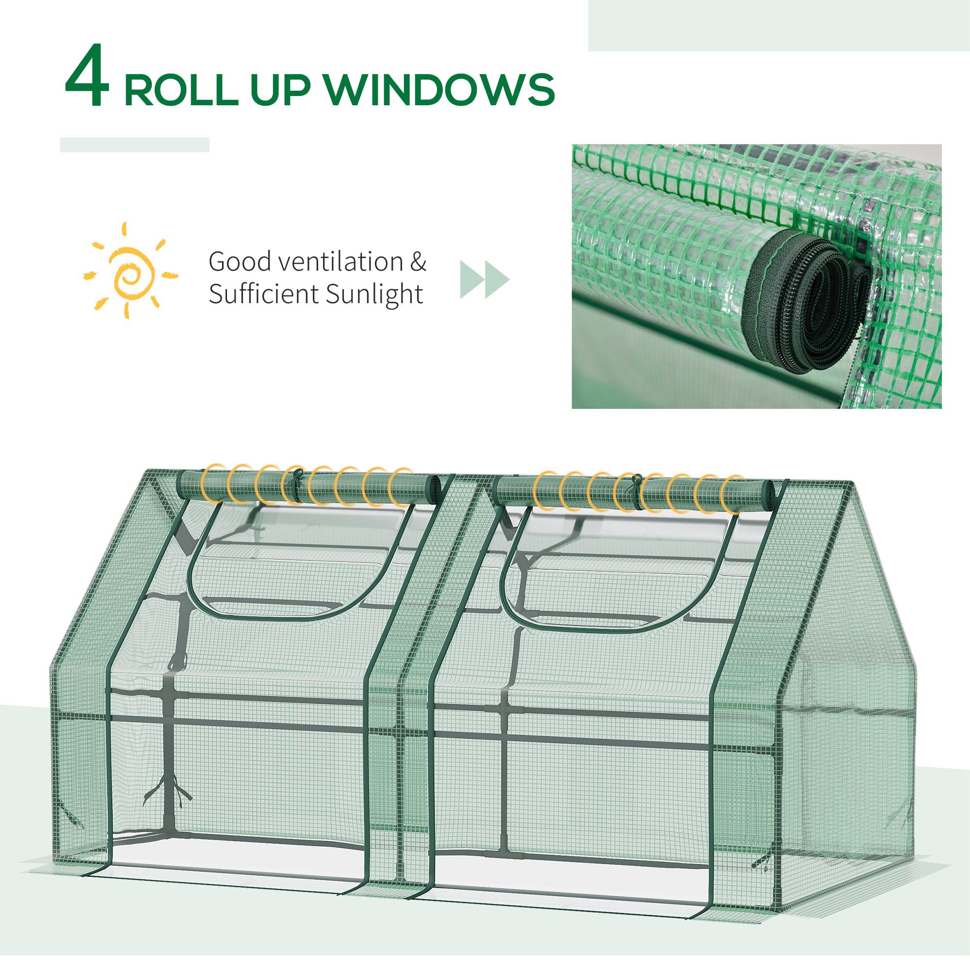 6' x 3' x 3' Portable Greenhouse, Garden Hot House with Two PE/PVC Covers and 2 Roll Up Windows, Green