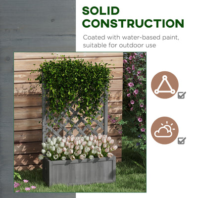 46" Wooden Planter with Trellis, Raised Garden Bed to Grow Vegetables, Herbs, Flowers for Backyard, Patio, Gray