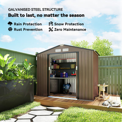 7x4 Storage Shed, Outdoor Garden Tool Shed with Foundation Kit, Vents & Sliding Doors for Backyard Patio, Brown