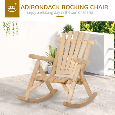 Outdoor Wooden Rocking Chair, Single-Person Rustic Adirondack Rocker with Slatted Seat, High Backrest, Armrests for Patio, Garden and Porch
