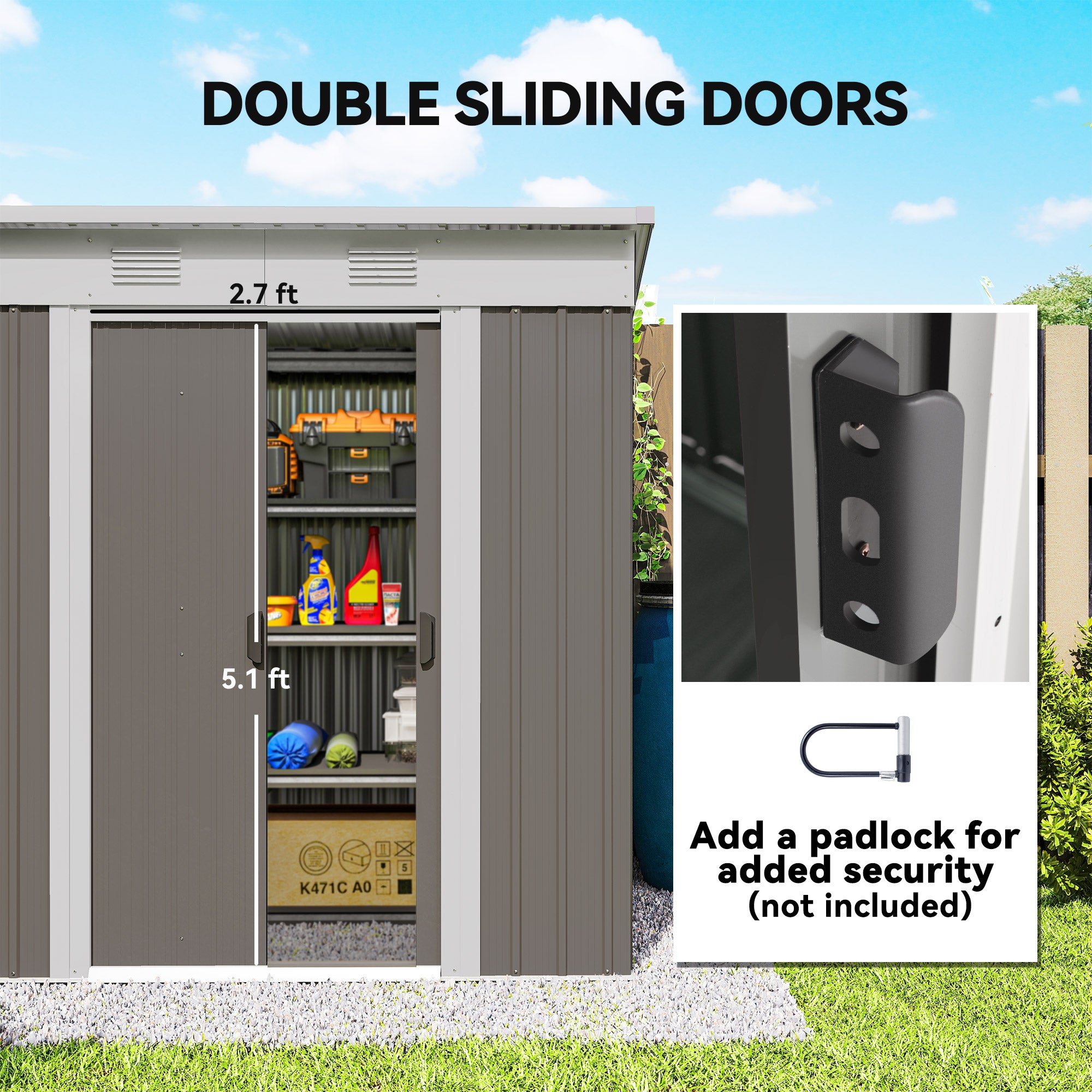 6' x 4' Metal Garden Shed, Backyard Tool Storage Shed with Dual Locking Doors, 2 Air Vents and Steel Frame, Gray