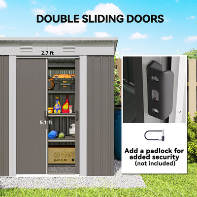 6' x 4' Metal Garden Shed, Backyard Tool Storage Shed with Dual Locking Doors, 2 Air Vents and Steel Frame, Gray