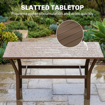 Outdoor Coffee Table with Slatted Tabletop, All-Weather Rectangle Metal Patio Coffee Table for Garden