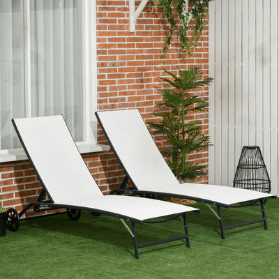Chaise Lounge Outdoor, 2 Piece Lounge Chair with Wheels, Tanning Chair with 5 Adjustable Positions for Patio, Beach, Yard, Pool