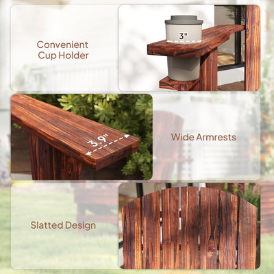 Oversized Adirondack Chair, Outdoor Fire Pit and Porch Seating, Classic Log Lounge w/ Built-in Cupholder