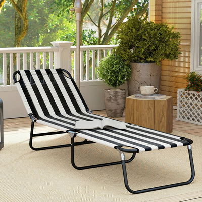Portable Folding Adjustable Sun Beach Lounger / Camping Cot - Black and White