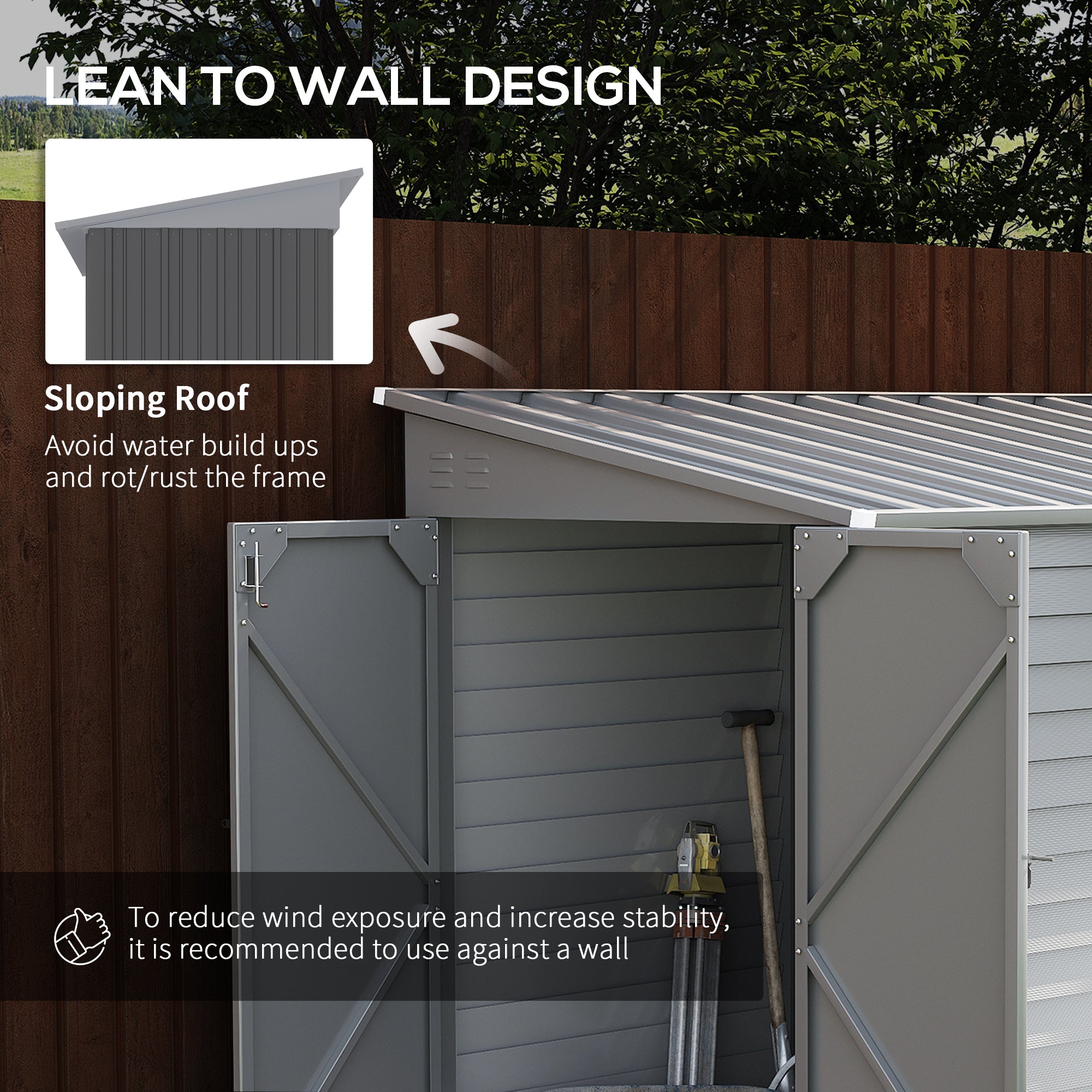 4.6' x 9' Outdoor Storage Shed, Lean to Metal Shed with Foundation Kit, Lockable Doors and Gloves for Patio, Lawn