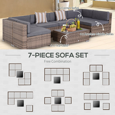 Modern Rattan Patio Furniture Set, 7-Piece Outdoor Wicker Sofa Set with Cushions for Home & Family Gatherings