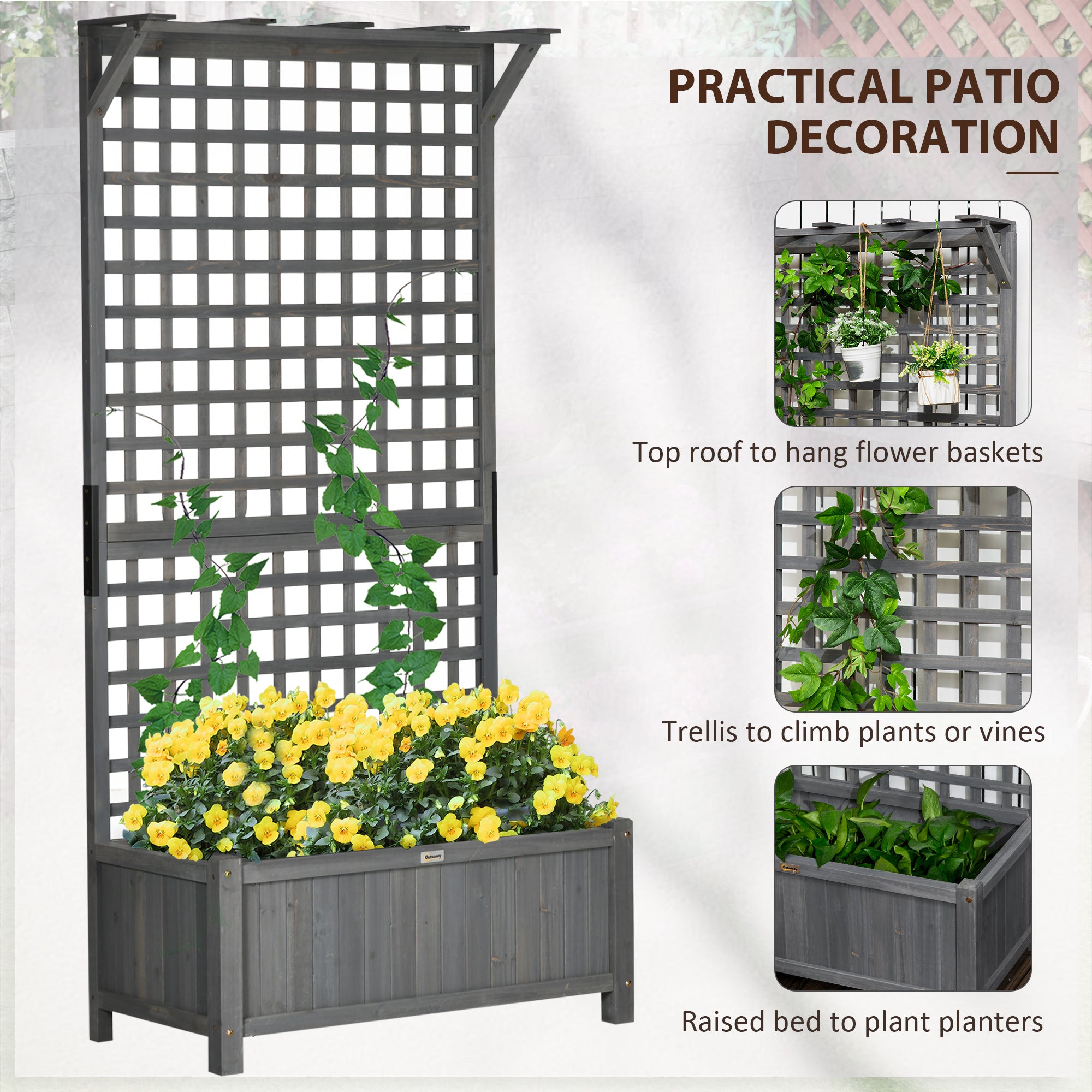 Wood Planter with Trellis for Vine Climbing, Raised Garden Bed, Privacy Screen for Backyard, Patio
