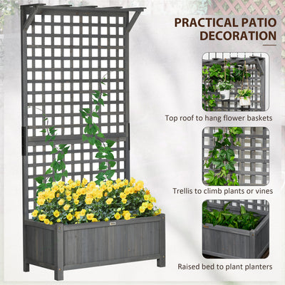 Wood Planter with Trellis for Vine Climbing, Raised Garden Bed, Privacy Screen for Backyard, Patio