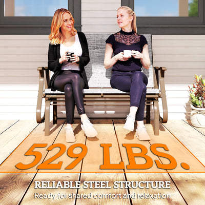 2-Person Outdoor Glider Bench, Patio Glider Loveseat Chair with Powder Coated Steel Frame, 2 Seats Porch Rocking Glider for Backyard, Lawn and Garden