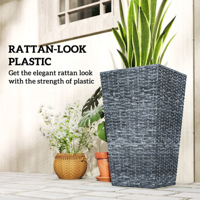 Set of 3 Tall Planters with Drainage Hole, 24" Outdoor Flower Plant Pots, Indoor Planters for Porch, Front Door, Entryway, Patio and Deck