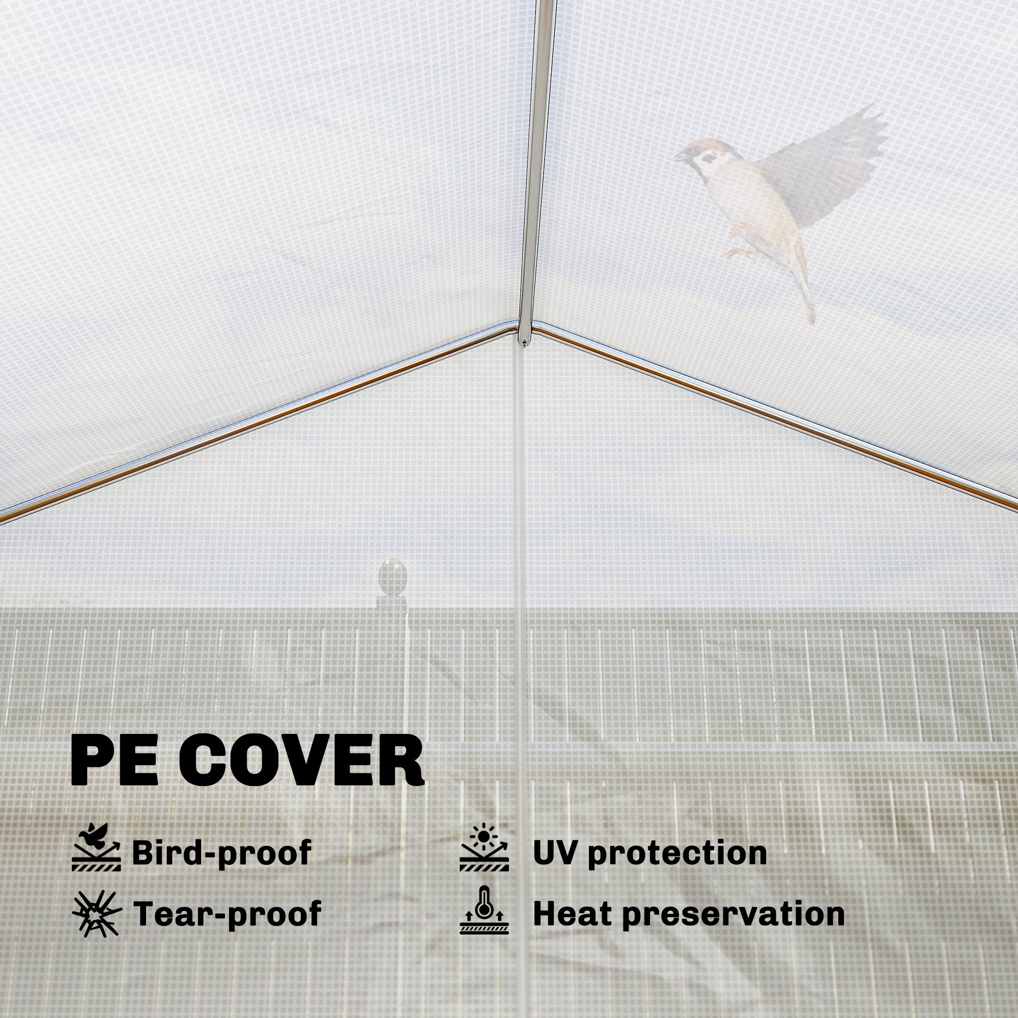 10'x11'x6' Walk-in Tunnel Greenhouse with Shelves, Mesh Door and Windows, Plant Hot House with PE Cover