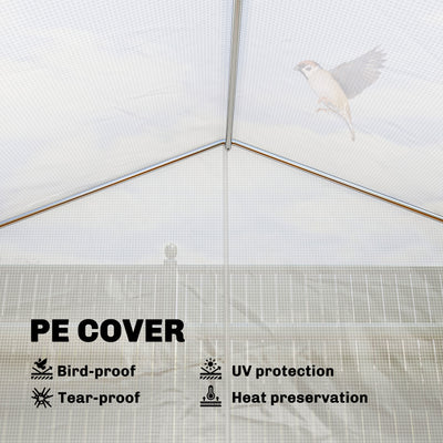 10'x11'x6' Walk-in Tunnel Greenhouse with Shelves, Mesh Door and Windows, Plant Hot House with PE Cover