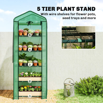 Mini Greenhouse with Screen Roof, 5 Tier Portable Small Greenhouse with High Strength PE Cover