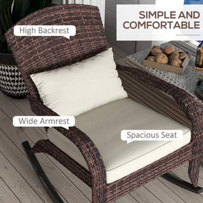 Adirondack Chair, Outdoor Wicker Rocking Chair with High Back, Seat Cushion, and Pillow for Porch, Balcony