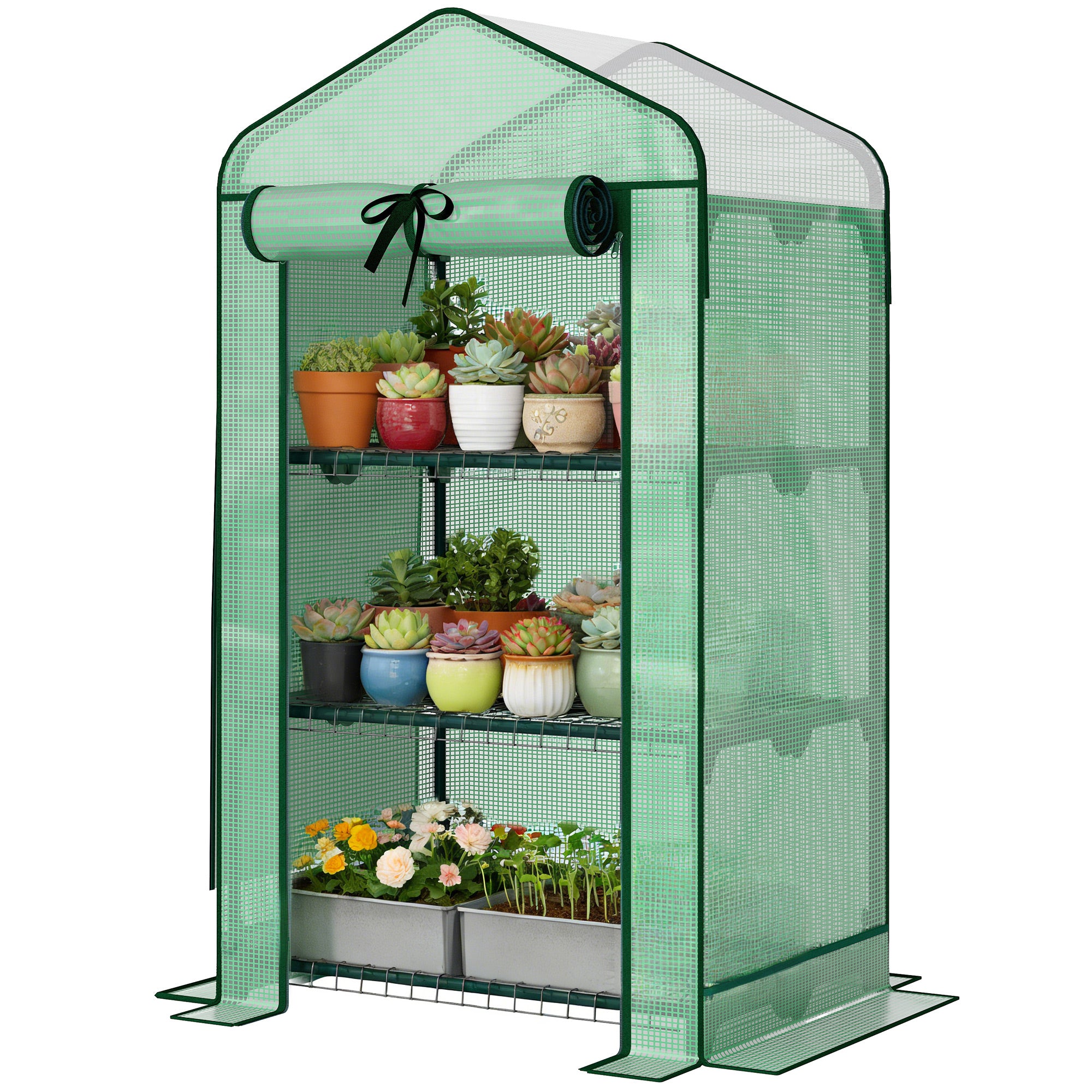 Mini Greenhouse with Screen Roof, Portable Small Greenhouse with Roll-Up Zipper Door, 27.6" x 19.7" x 50"