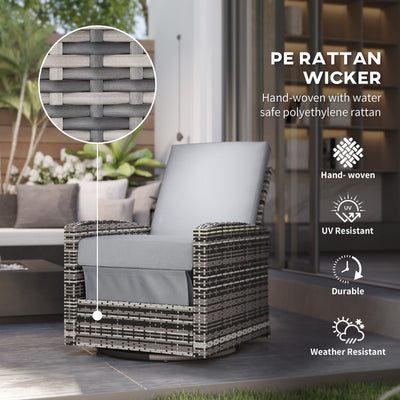 Outdoor Wicker Swivel Recliner Chair, Reclining Backrest, Lifting Footrest, 360° Rotating Basic, Water Resistant Cushions for Patio