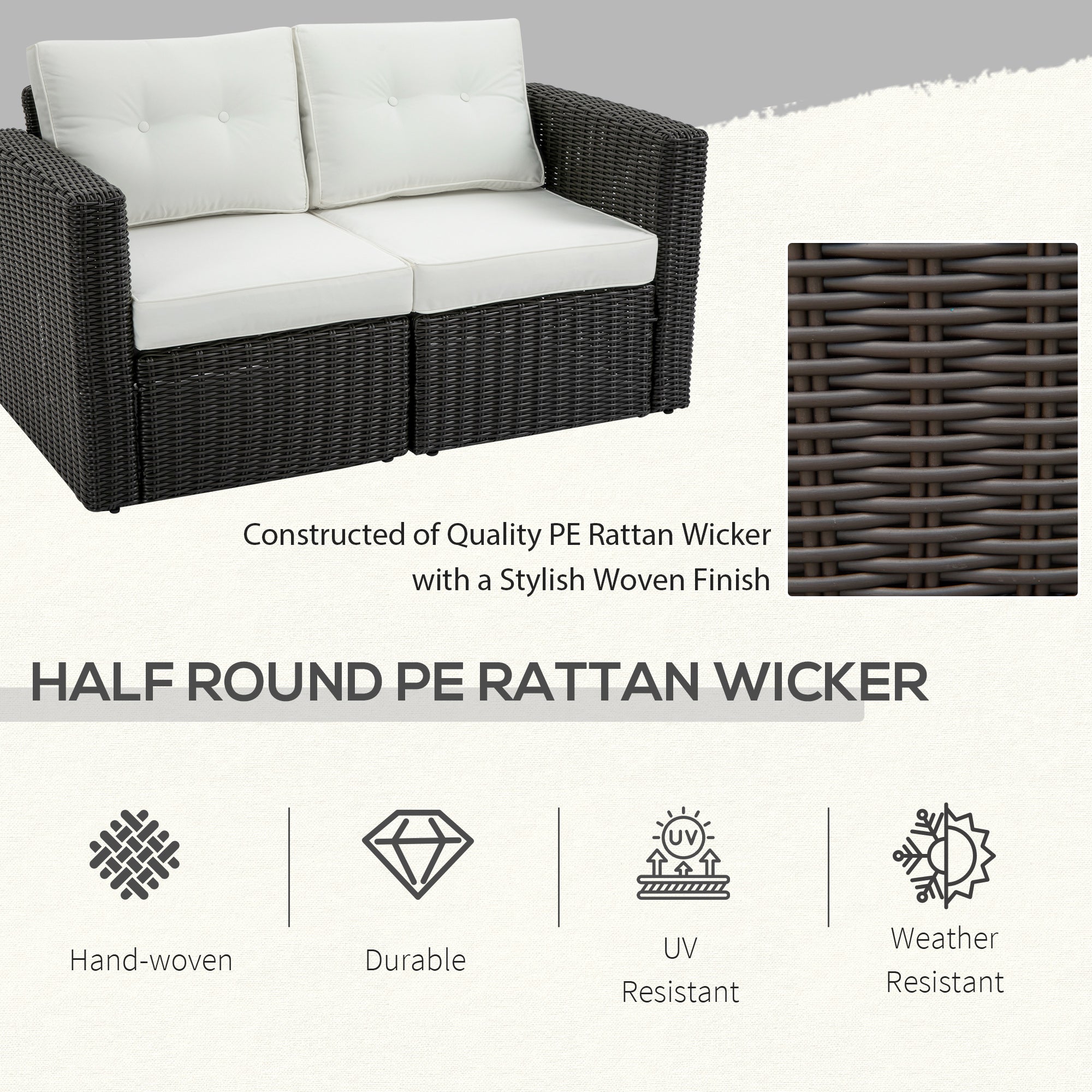 2 Piece Patio Wicker Corner Sofa Set, Outdoor PE Rattan Furniture, with Curved Armrests and Padded Cushions for Balcony, Garden, or Lawn