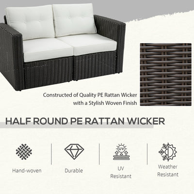 2 Piece Patio Wicker Corner Sofa Set, Outdoor PE Rattan Furniture, with Curved Armrests and Padded Cushions for Balcony, Garden, or Lawn