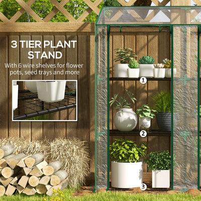 Lean-to Greenhouse, Portable Greenhouse with 3 Tier Shelves, 2 Roll-Up Zippered Doors, 56.3" x 18.1" x 59.4", Clear