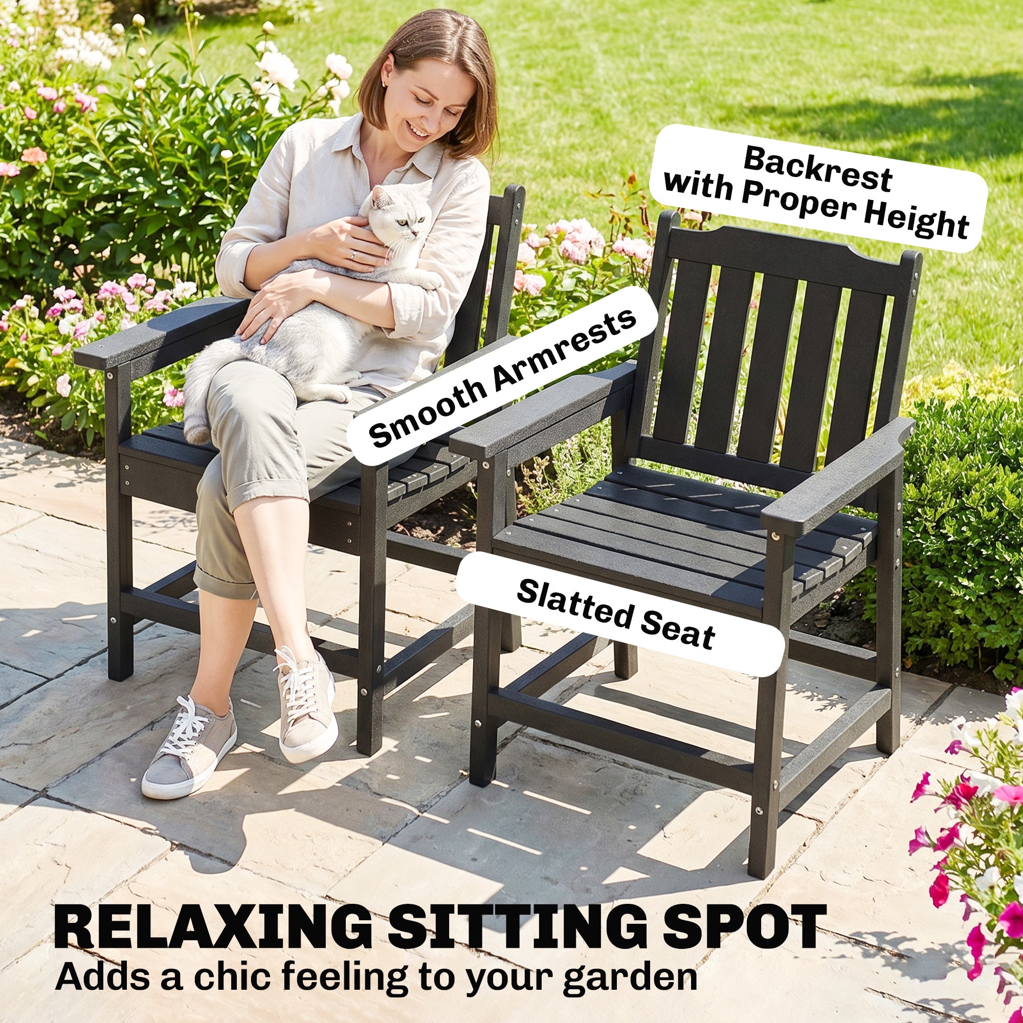 2 Piece All-Weather Patio Chairs, HDPE Patio Dining Chair Set, Heavy Duty Wood-Like Outdoor Furniture