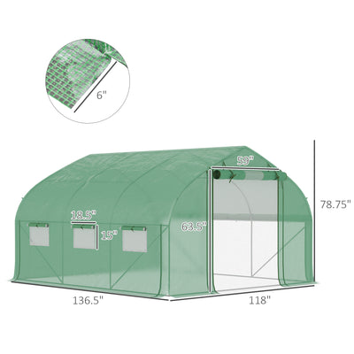 11.5' x 10' x 6.5' Walk-in Tunnel Greenhouse, Green House with Zippered Mesh Door, 7 Mesh Windows & Roll-up Sidewalls, Upgraded Gardening Plant Hot House with Galvanized Steel Hoops